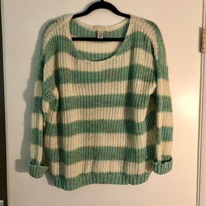 Turquoise & white striped sweater